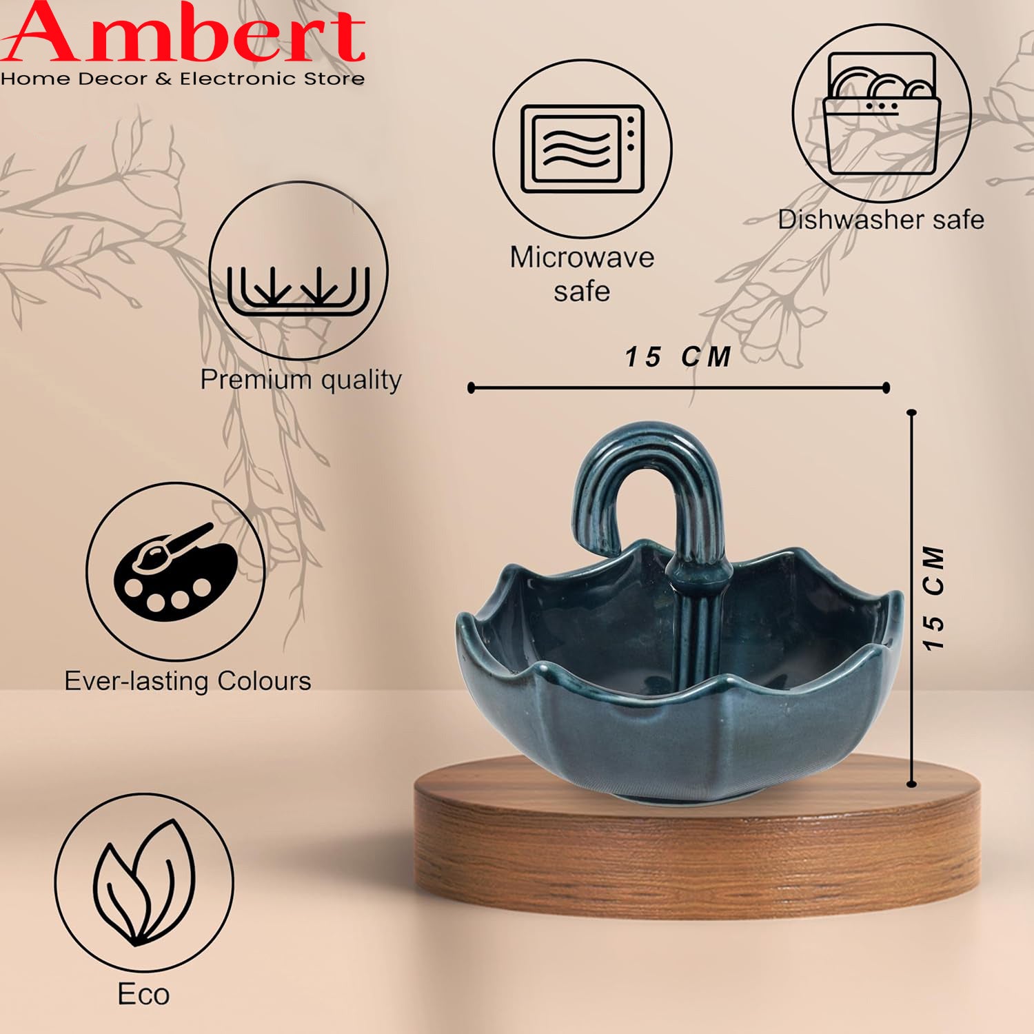 Ambert Umbrella Ceramic Snack Platter, Stylish Dry Fruits & Appetizer Serving Tray