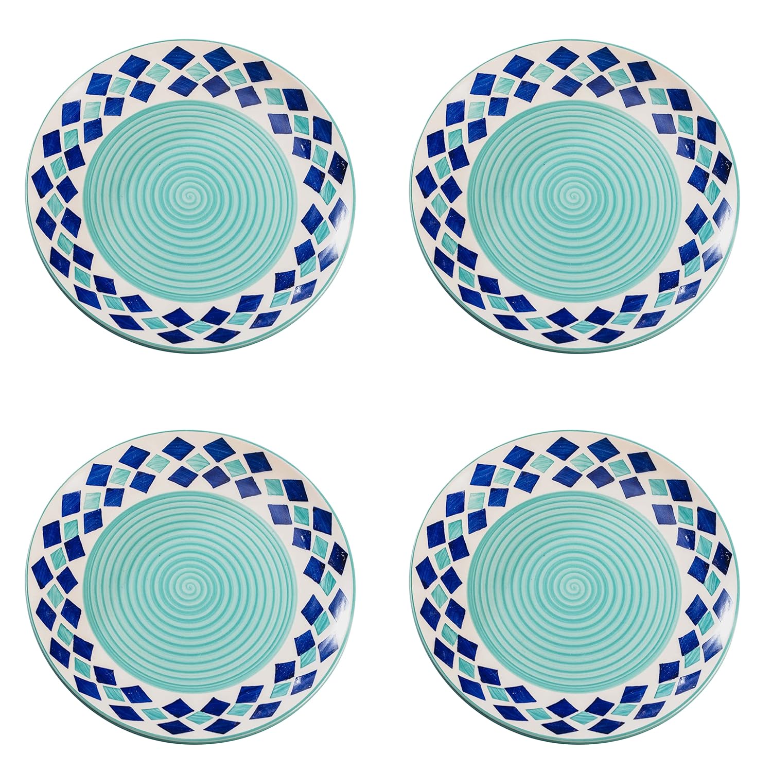 Ambert Ceramic Serving Designer Dinner Quarter Plates, Microwave and Dishwasher Safe, 7 Inch Sea green, Pack of 4