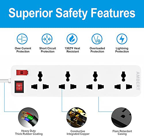 Ambert 4 Meter 13 Feet Long Switch Board Extension,Extension Boards with Switch,Extension Cords,Extension Board with Long Wire,Extension Board for Computer, Surge Protectors Spike Buster, Switch Board