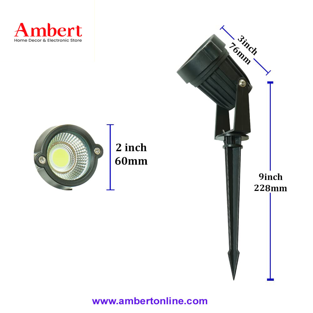 Ambert 5 Watt LED Waterproof Garden Light, 3000K Outdoor Spotlight with Spike Stand,IP65, Aluminum Body, Set of 1 (Warm White).