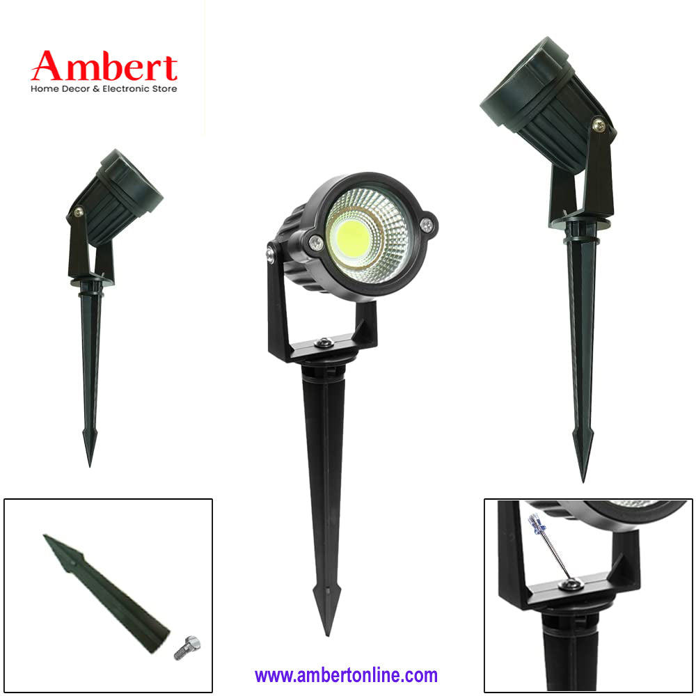 Ambert 5 Watt LED Waterproof Garden Light, 3000K Outdoor Spotlight with Spike Stand,IP65, Aluminum Body, Set of 1 (Warm White).