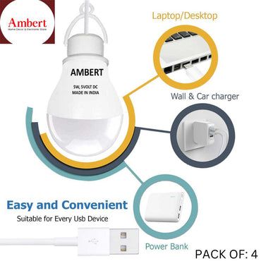 5W USB Bulb – Brighten Any Space with Convenience & Efficiency Pack of 4
