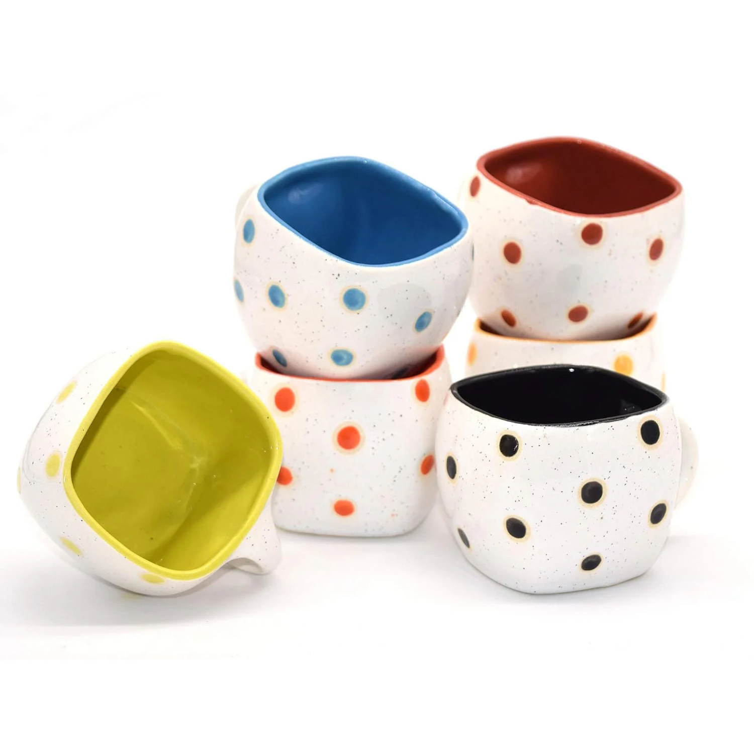 Ambert Stylish Ceramic Handcrafted White Pari Dot Printed Tea Cup/Coffee Cup Set Ideal Best Gift for Friends, Family, Home, Office use, Kitchen Cup Set of 6pcs