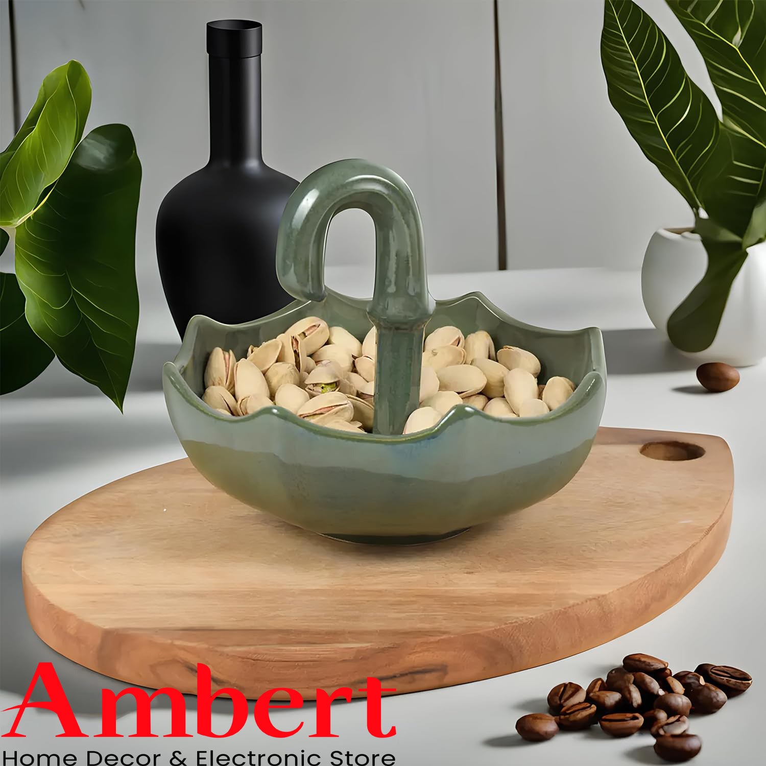 Ambert Umbrella Ceramic Snack Platter, Stylish Dry Fruits & Appetizer Serving Tray